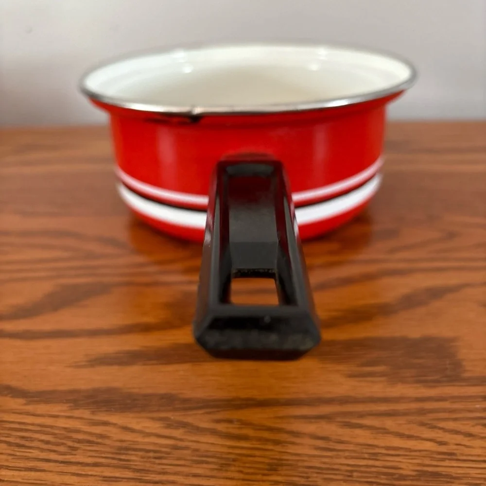 Free w bundle of 2+ Vtg  Red Enamel Saucepan w Lid | Mid Century Cookware